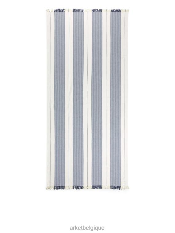 ARKET couverture de plage en coton unisexe blanc bleu T46DR1357 articles ménagers