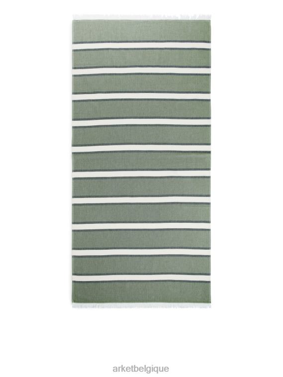 ARKET couverture de plage en coton unisexe vert/blanc cassé T46DR634 articles ménagers