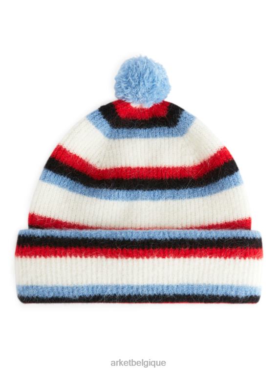 ARKET bonnet pompon alpaga mérinos enfants blanc/bleu/rouge T46DR1641 accessoires