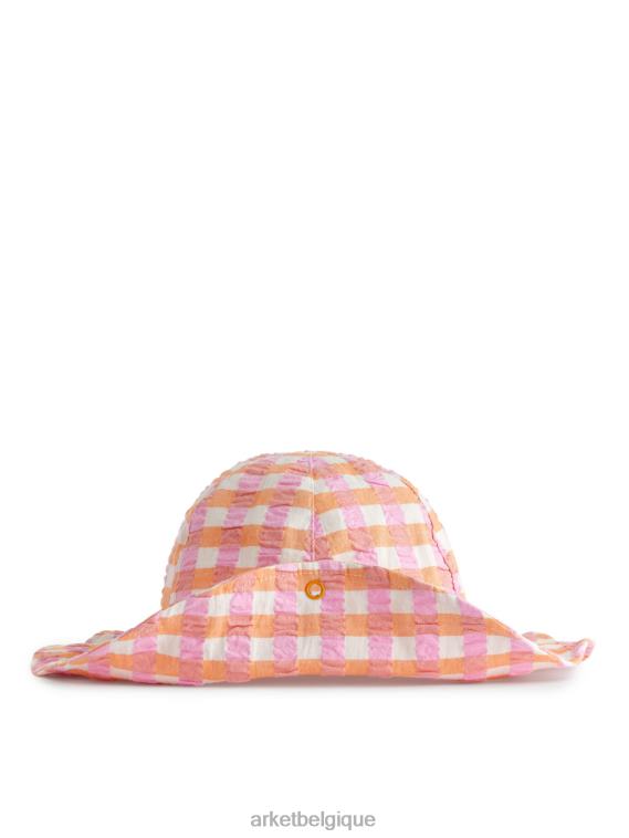 ARKET chapeau de soleil en seersucker enfants orange/chèque T46DR1636 accessoires