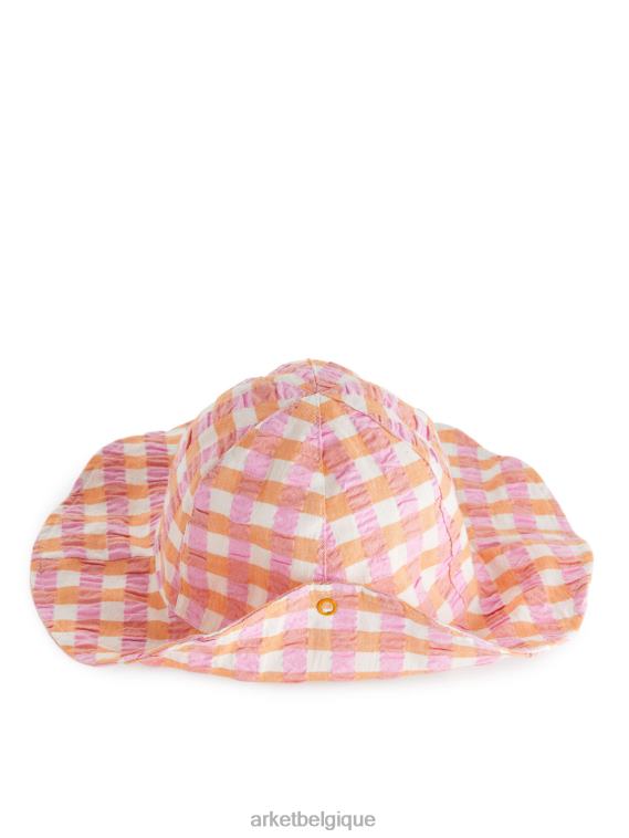 ARKET chapeau de soleil en seersucker enfants orange/chèque T46DR1636 accessoires