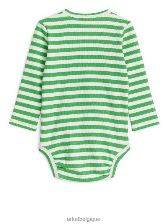 ARKET body côtelé à manches longues enfants vert blanc T46DR1712 vêtements