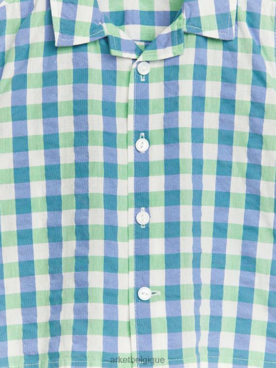 ARKET chemise en seersucker enfants vert bleu T46DR1704 vêtements