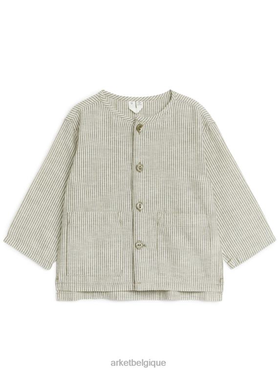 ARKET surchemise en lin enfants kaki/blanc T46DR1760 vêtements