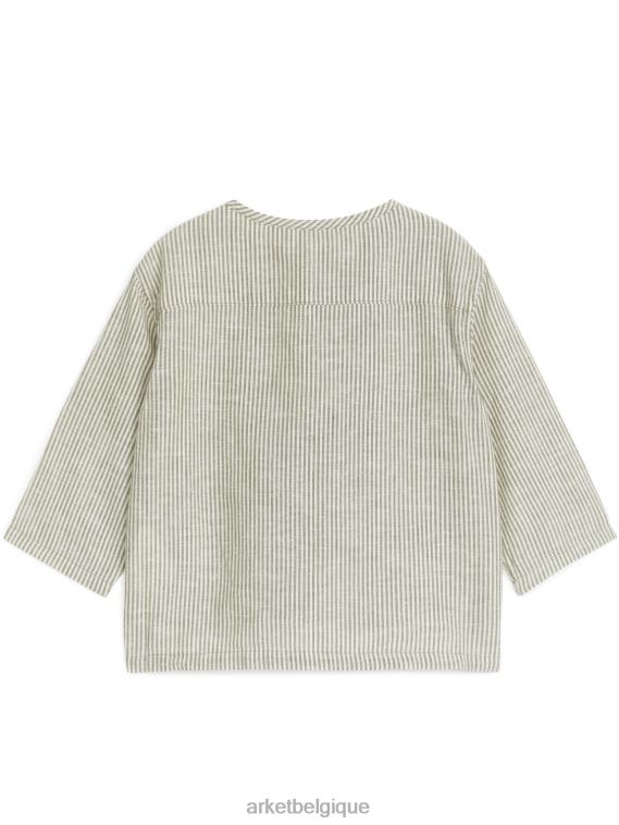 ARKET surchemise en lin enfants kaki/blanc T46DR1760 vêtements