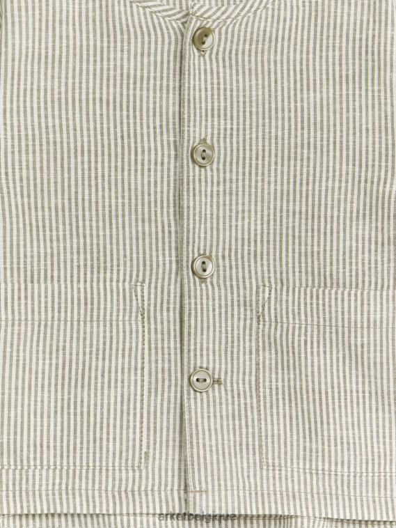 ARKET surchemise en lin enfants kaki/blanc T46DR1760 vêtements