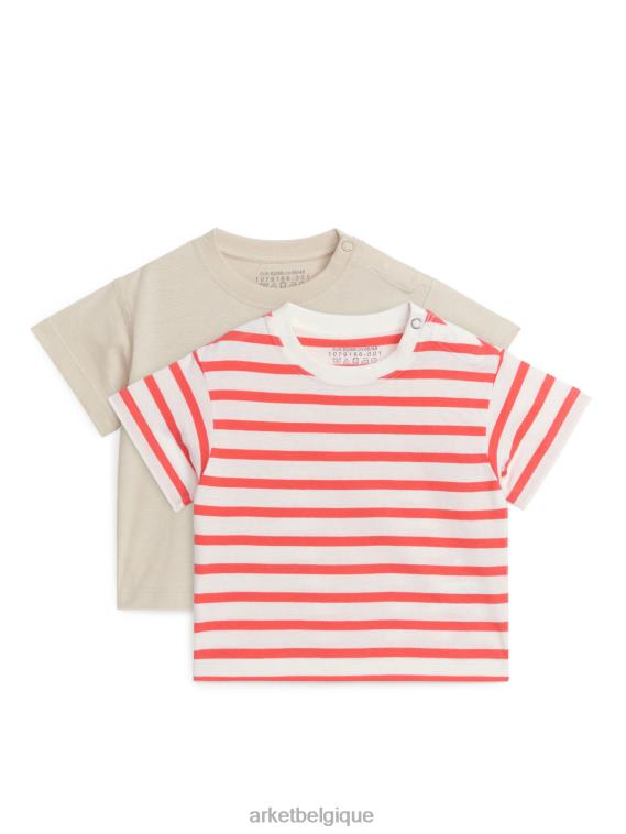 ARKET t-shirt en coton lot de 2 enfants beige clair/blanc/rouge T46DR1758 vêtements