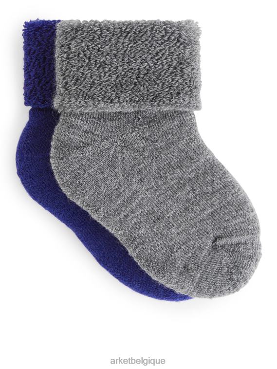 ARKET chaussettes bébé en laine éponge, 2 paires enfants bleu gris T46DR1788 vêtements
