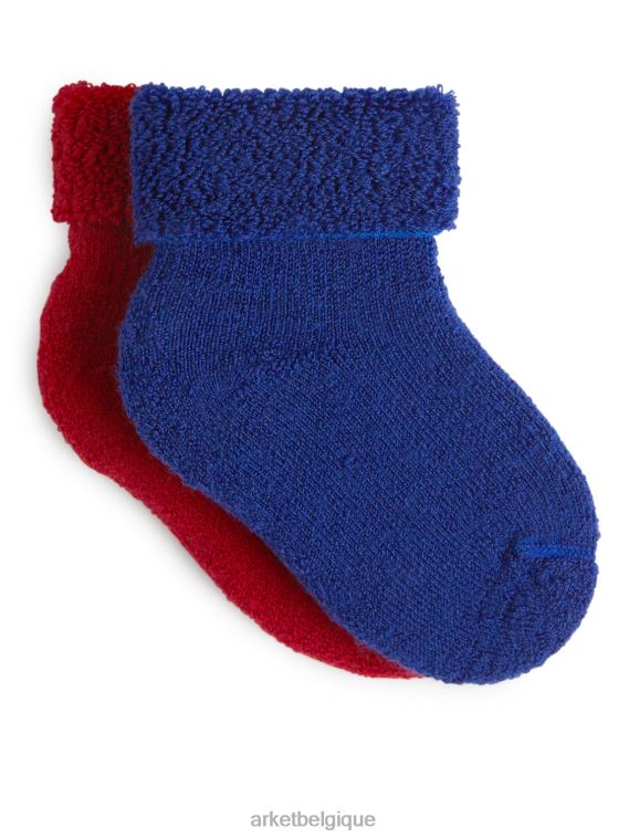 ARKET chaussettes bébé en laine éponge, 2 paires enfants rouge Bleu T46DR1785 vêtements