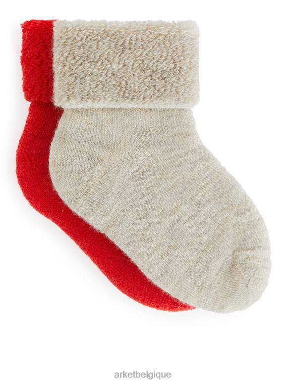 ARKET chaussettes bébé en laine éponge, 2 paires enfants rouge/beige T46DR1789 vêtements