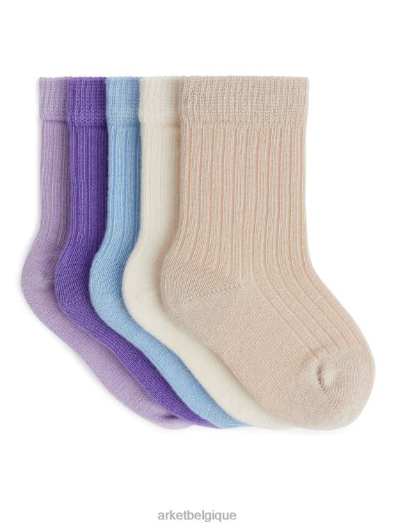 ARKET chaussettes bébé en tricot côtelé, 5 paires enfants lilas/beige T46DR1730 vêtements