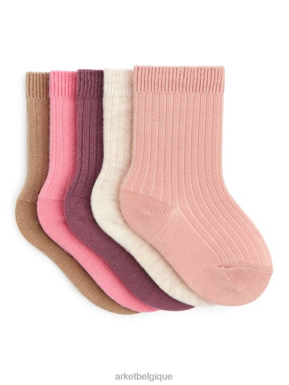 ARKET chaussettes bébé en tricot côtelé, 5 paires enfants rose/argile/beige T46DR1787 vêtements