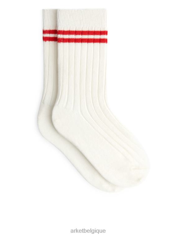 ARKET chaussettes en maille côtelée lot de 2 enfants blanc cassé/rouge T46DR1612 vêtements