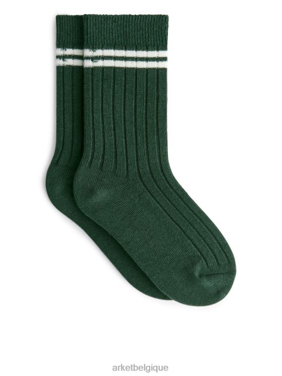 ARKET chaussettes en maille côtelée lot de 2 enfants vert foncé/blanc cassé T46DR1611 vêtements