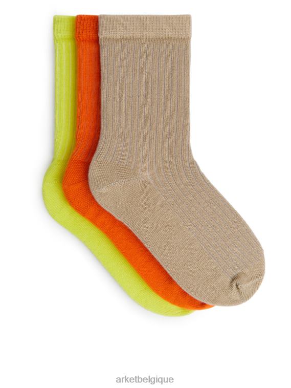 ARKET chaussettes en tricot côtelé, 3 paires enfants beige/orange/jaune T46DR1596 vêtements