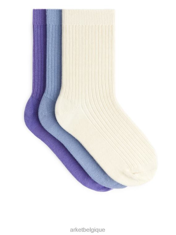 ARKET chaussettes en tricot côtelé, 3 paires enfants blanc cassé/violet/lilas T46DR1597 vêtements