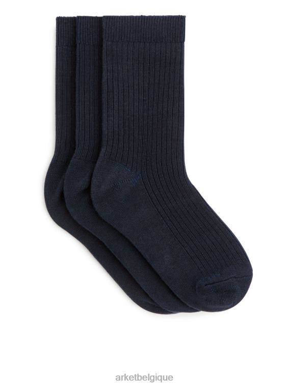 ARKET chaussettes en tricot côtelé, 3 paires enfants bleu foncé T46DR1595 vêtements