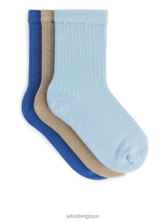 ARKET chaussettes en tricot côtelé, 3 paires enfants colombe/marron/bleu T46DR1606 vêtements