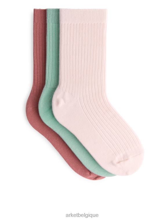 ARKET chaussettes en tricot côtelé, 3 paires enfants rose/vert T46DR1610 vêtements