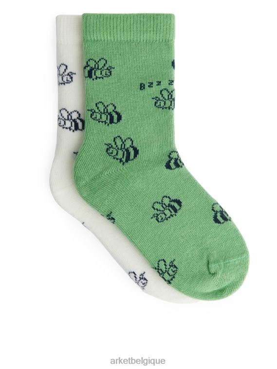 ARKET chaussettes jacquard, 2 paires enfants vert/blanc/bourdon T46DR1602 vêtements
