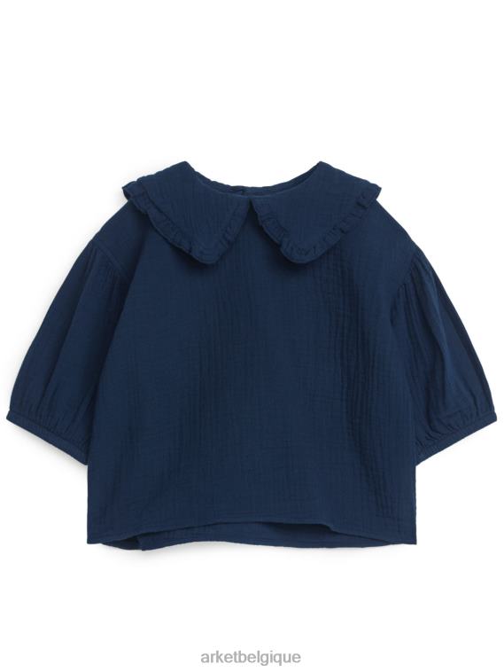 ARKET blouse en étamine à col volanté enfants bleu foncé T46DR1431 vêtements