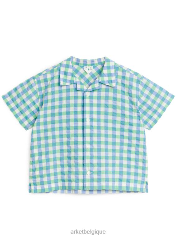 ARKET chemise à manches courtes enfants bleu/vert/chèque T46DR1468 vêtements