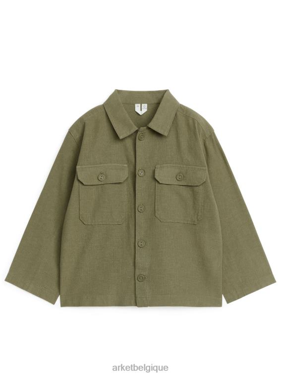 ARKET surchemise décontractée en coton et lin enfants vert kaki T46DR1475 vêtements