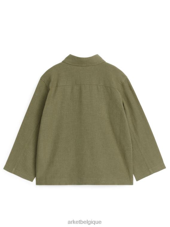 ARKET surchemise décontractée en coton et lin enfants vert kaki T46DR1475 vêtements