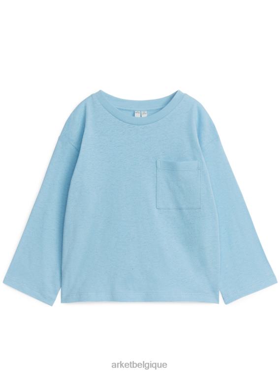 ARKET t-shirt à manches longues en lin mélangé enfants bleu clair T46DR1491 vêtements