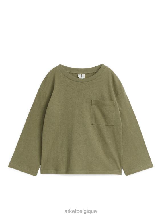 ARKET t-shirt à manches longues en lin mélangé enfants vert kaki T46DR1483 vêtements