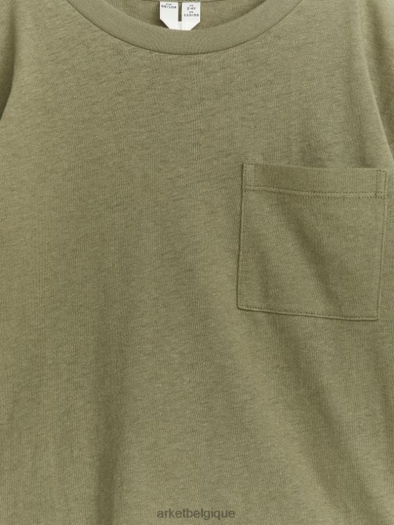 ARKET t-shirt à manches longues en lin mélangé enfants vert kaki T46DR1483 vêtements