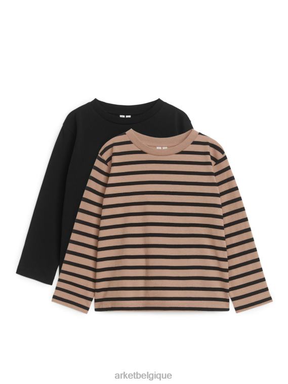 ARKET t-shirt à manches longues, lot de 2 enfants rayures noires/beiges T46DR1520 vêtements