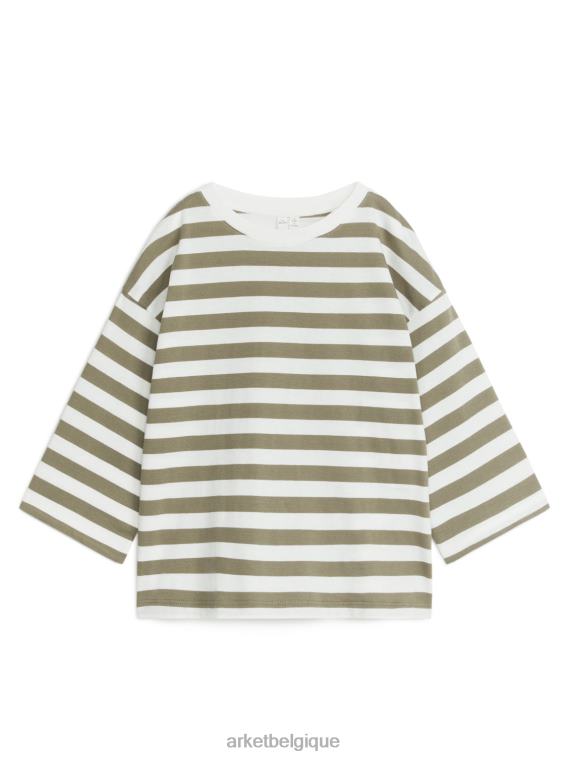 ARKET t-shirt oversize à manches longues enfants vert kaki/blanc cassé T46DR1442 vêtements