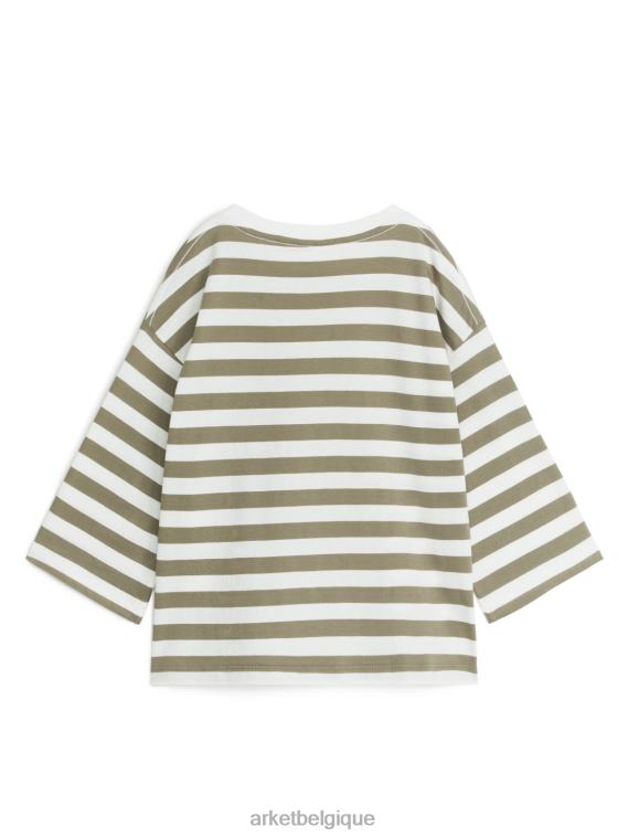 ARKET t-shirt oversize à manches longues enfants vert kaki/blanc cassé T46DR1442 vêtements