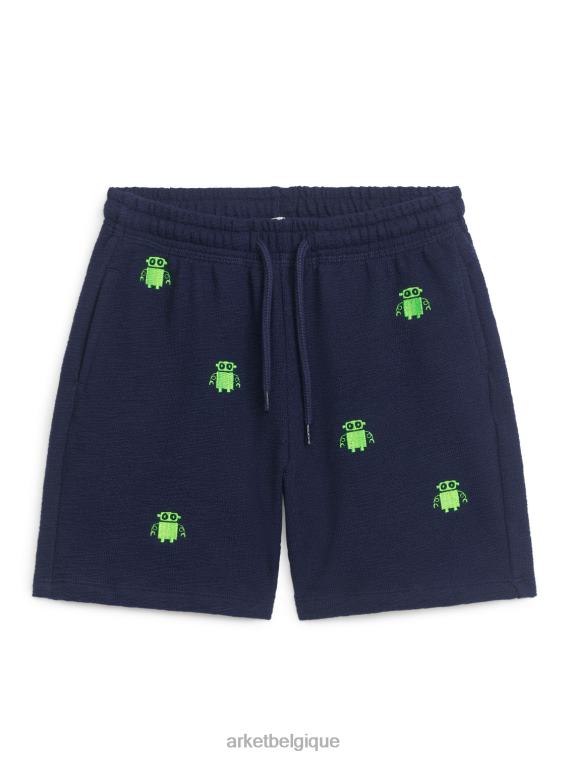 ARKET short de survêtement brodé de robots enfants bleu foncé/robots T46DR1543 vêtements