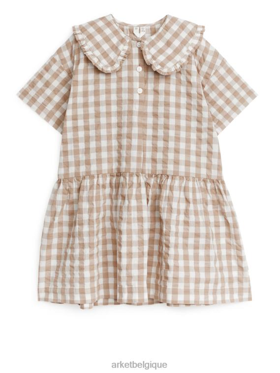 ARKET robe en seersucker à col volanté enfants beige/à carreaux T46DR1369 vêtements