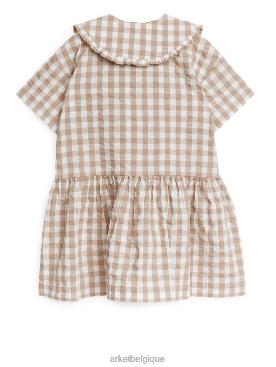 ARKET robe en seersucker à col volanté enfants beige/à carreaux T46DR1369 vêtements