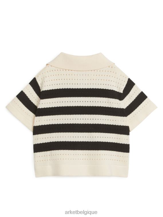 ARKET pull à manches courtes en pointelle enfants bande noire T46DR1480 vêtements
