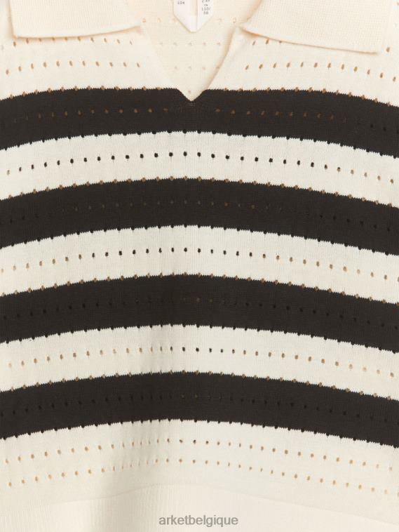 ARKET pull à manches courtes en pointelle enfants bande noire T46DR1480 vêtements