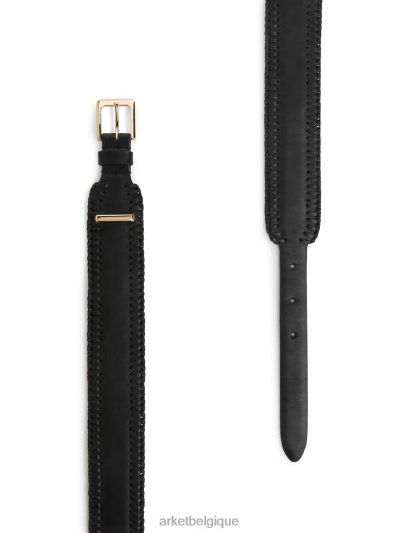 ARKET ceinture en cuir à point de surjet femmes noir T46DR832 accessoires