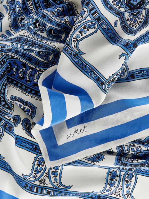 ARKET foulard en soie imprimé femmes blanc cassé/bleu T46DR843 accessoires