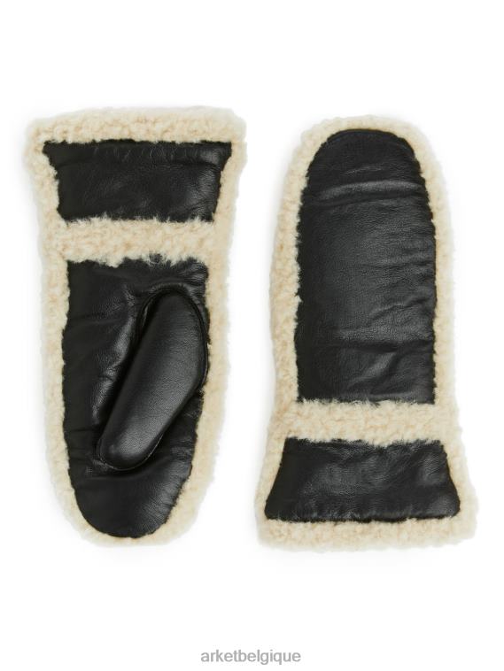 ARKET mitaines en cuir femmes noir/blanc cassé T46DR894 accessoires