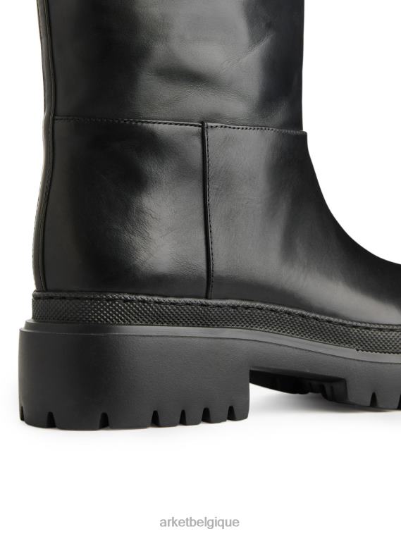 ARKET bottes en cuir épaisses à tige haute femmes noir T46DR740 chaussure