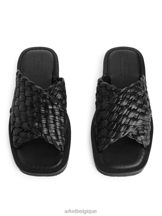 ARKET claquettes en cuir tressé femmes noir T46DR642 chaussure