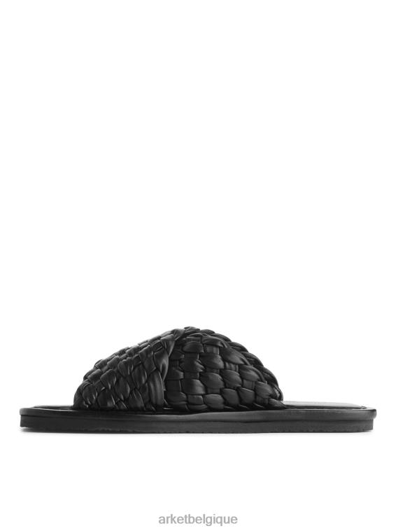 ARKET claquettes en cuir tressé femmes noir T46DR642 chaussure