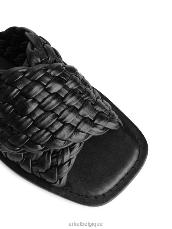 ARKET claquettes en cuir tressé femmes noir T46DR642 chaussure