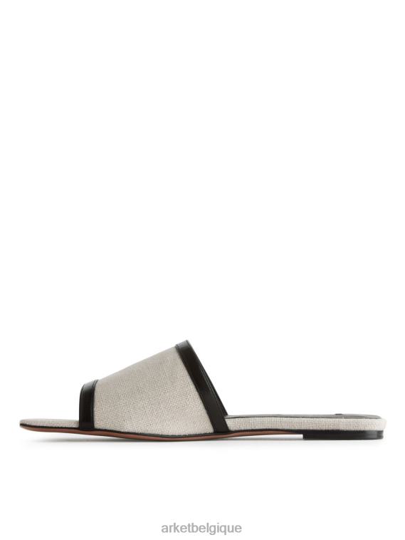 ARKET diapositives en lin femmes beige clair/blanc T46DR712 chaussure
