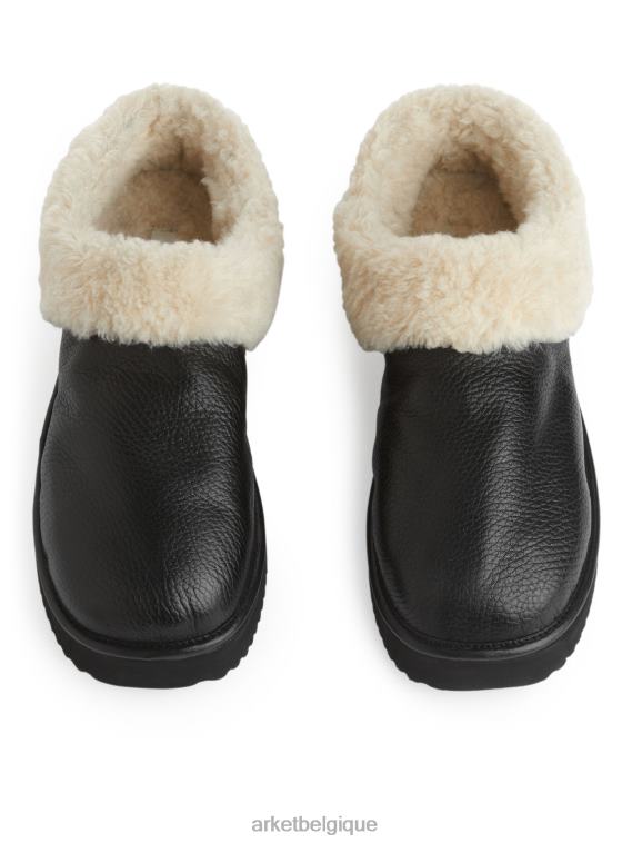 ARKET pantoufles en cuir à poils femmes noir/blanc cassé T46DR524 chaussure