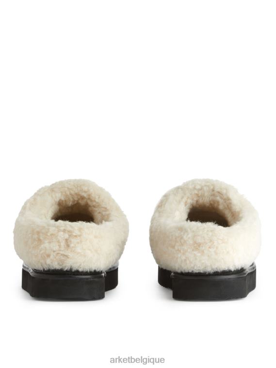 ARKET pantoufles en cuir à poils femmes noir/blanc cassé T46DR524 chaussure