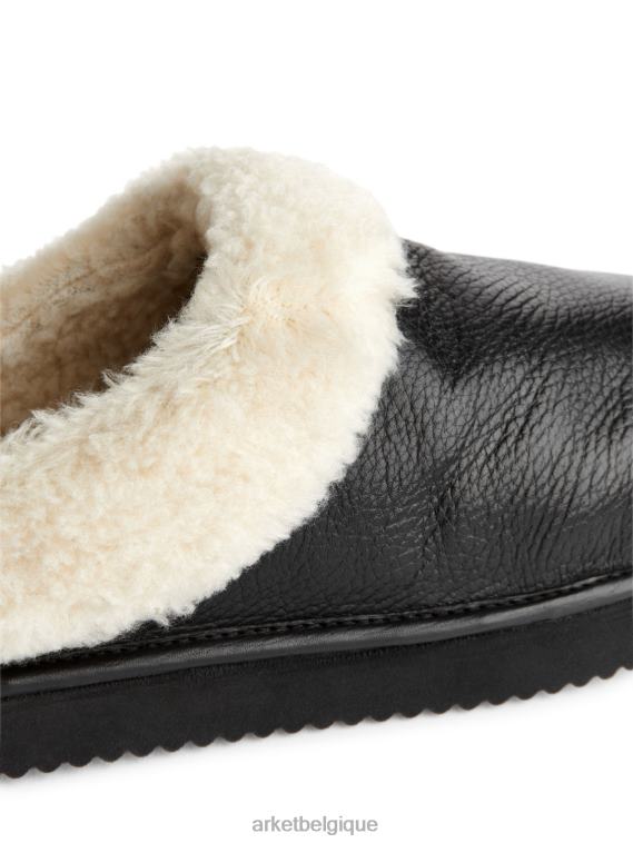 ARKET pantoufles en cuir à poils femmes noir/blanc cassé T46DR524 chaussure